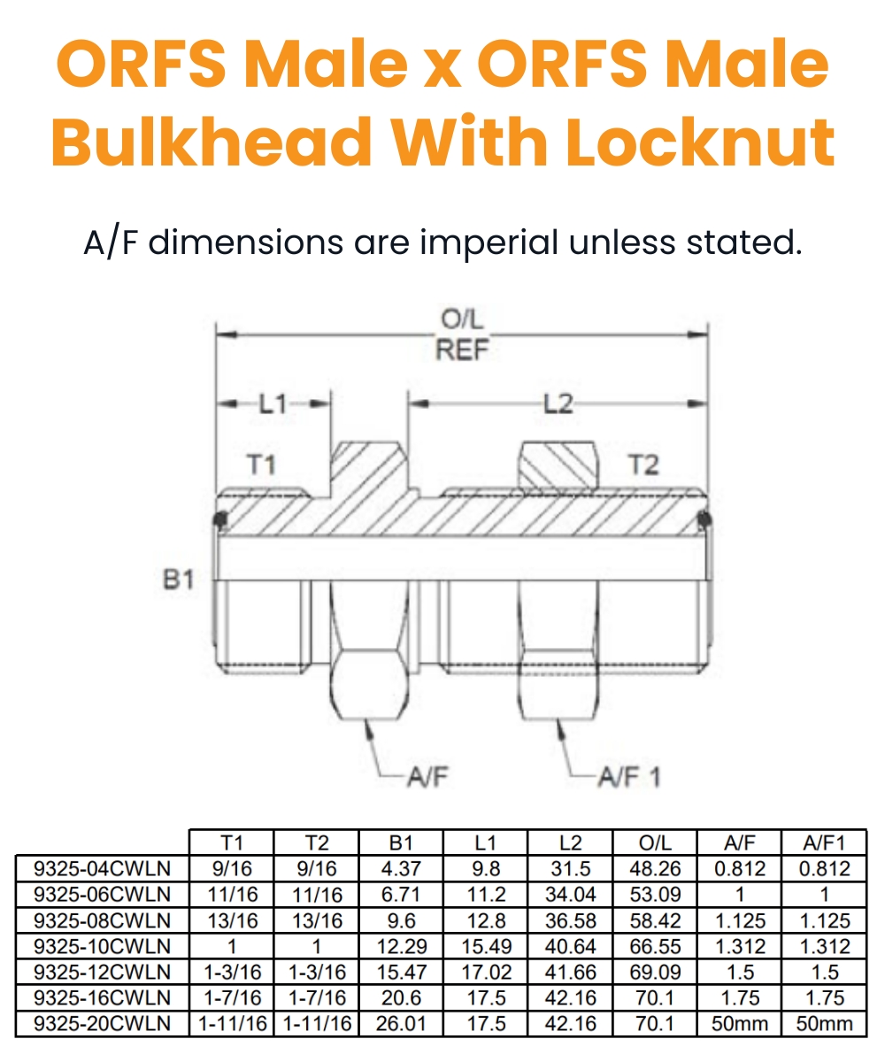 9/16 Orfs M/M Bulkhead C/W Locknut Hydraulic Adaptor
